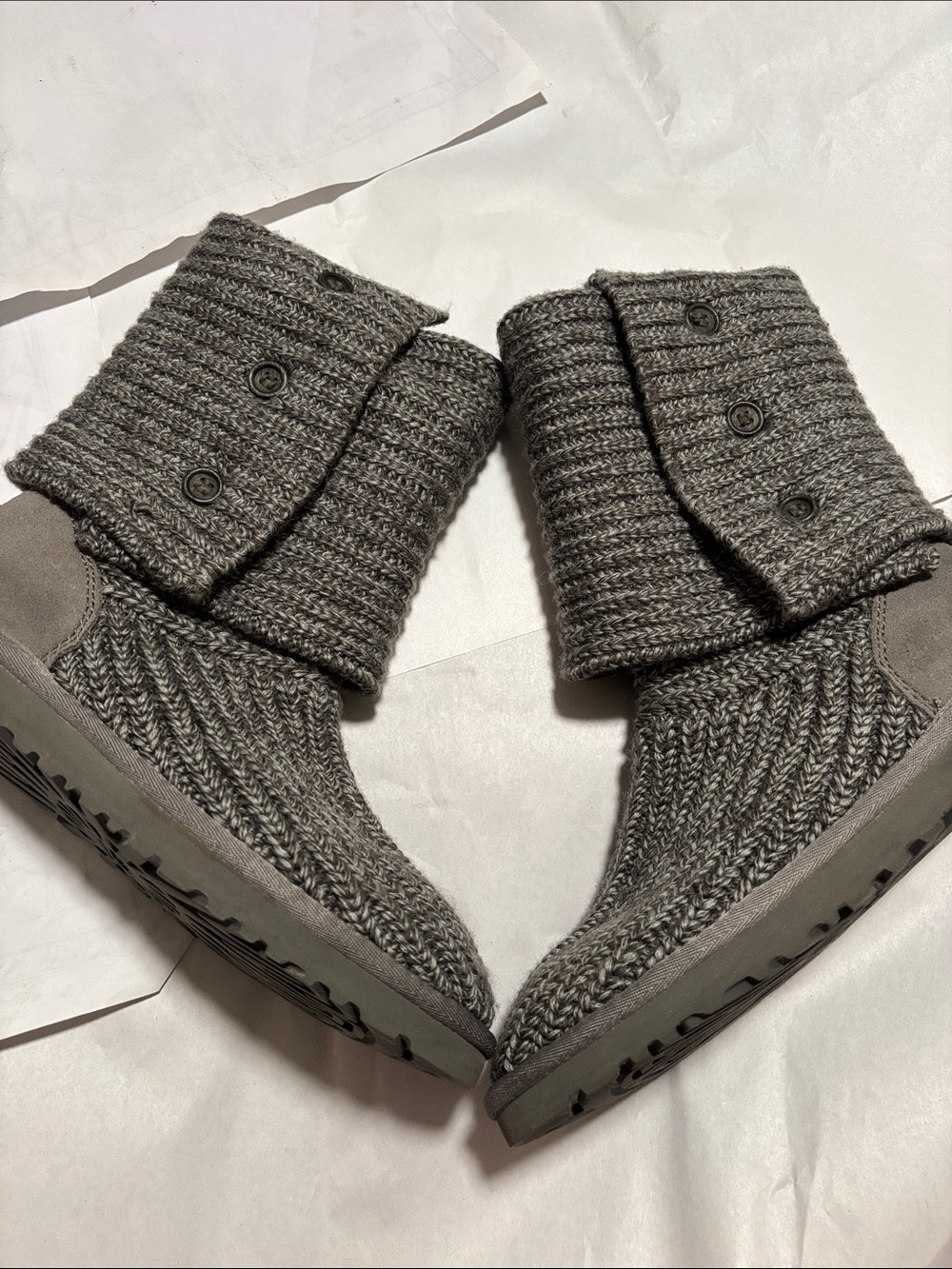 UGG Gray Knit Fold-Over Button Boots
